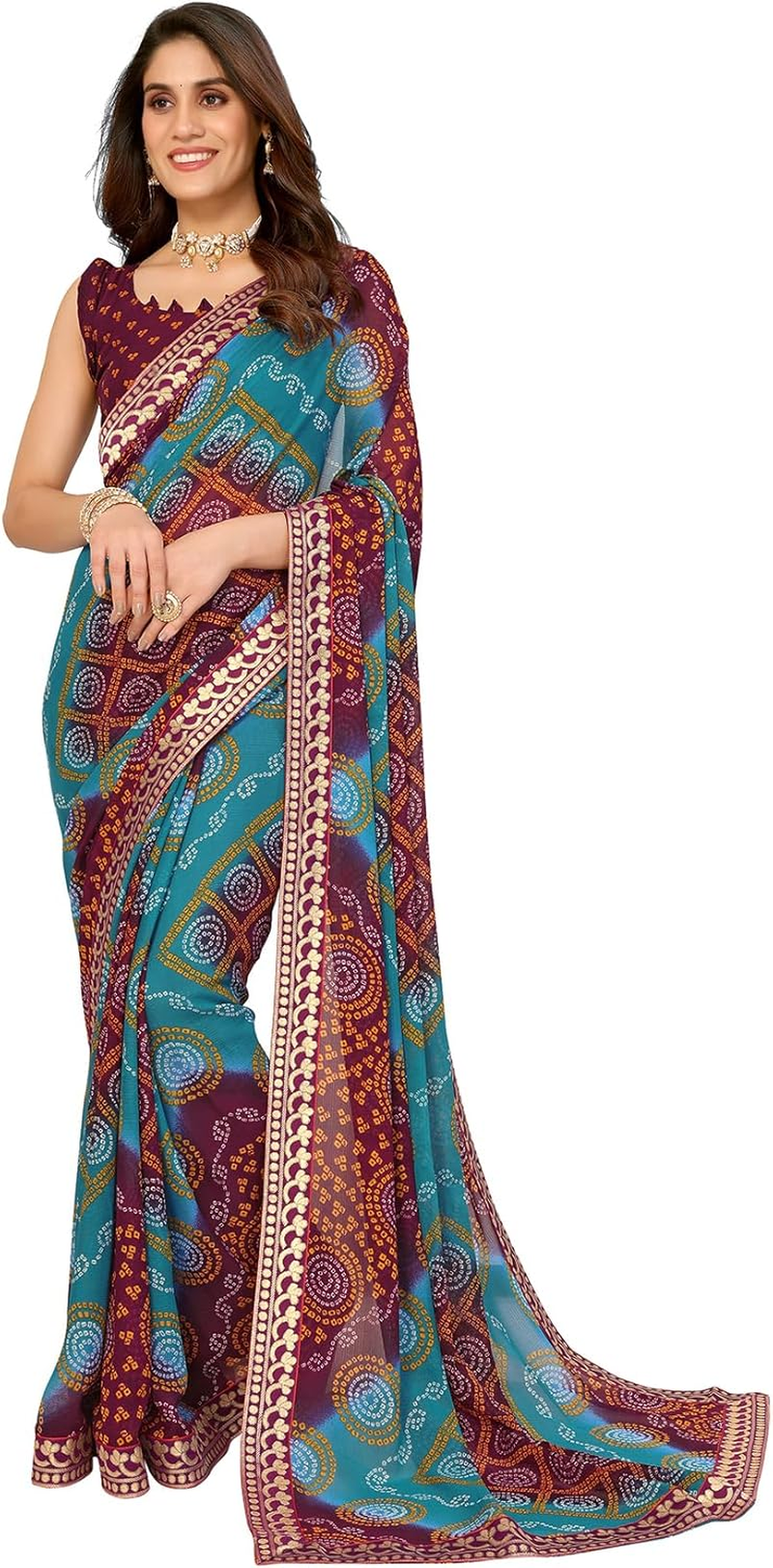 Yashika Women'S Woven Latest Georgette Saree with Lace and Blouse Material