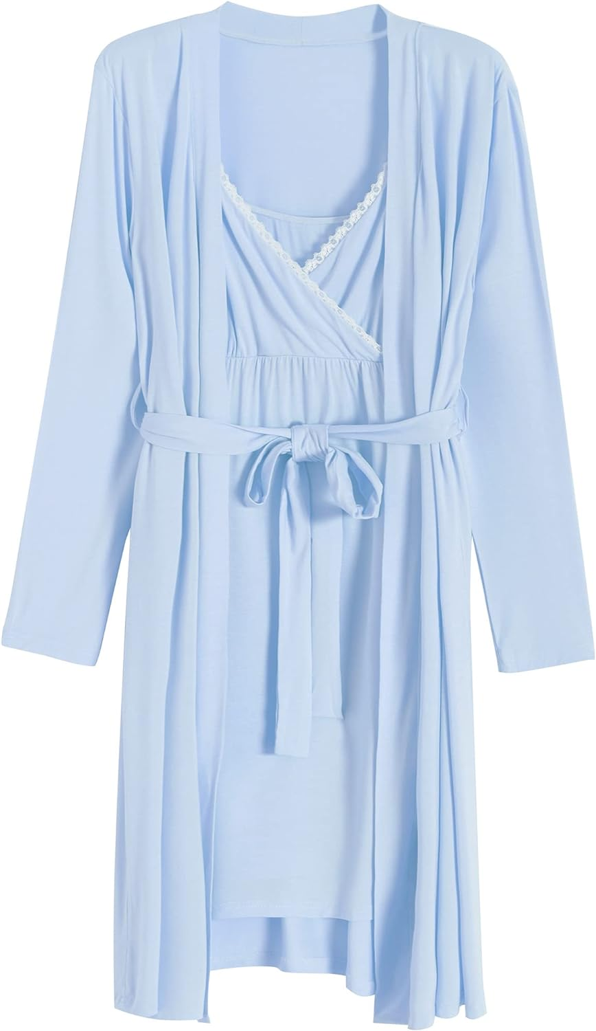 Latuza Women'S Bamboo Viscose Nursing Nightgown and Robe Set