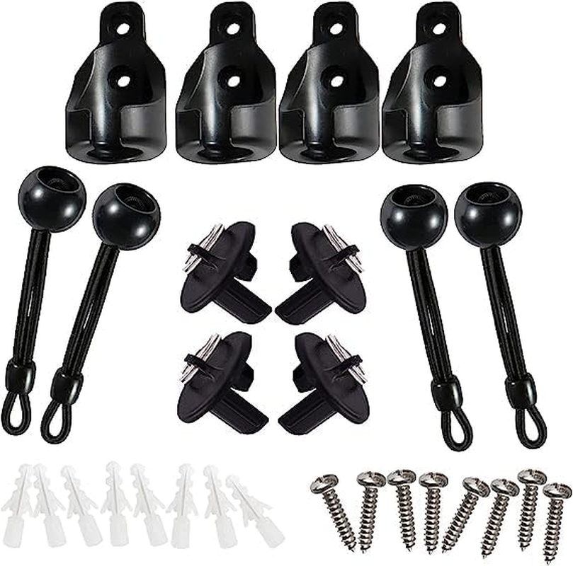 Lihopefe Bungee Kit + End Caps, Universal Mounting Brackets for Exterior/Interior Sun Shades & Roller Blinds (Black, 2Pack)