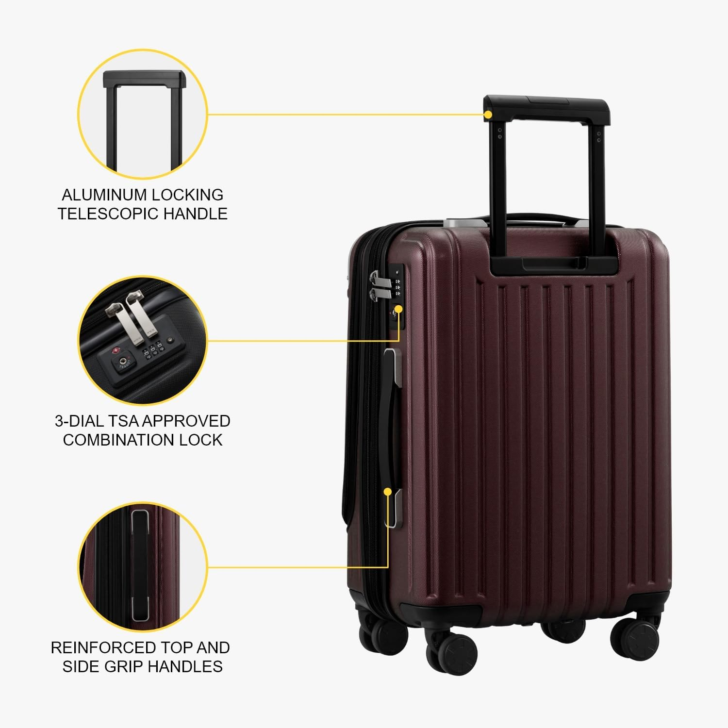 LEVEL8 Grace Expandable Suitcase with Front Compartment, Carry on Luggages Lightweight, 20 Inch Hardside Hand Luggage, Double Spinner Wheels Combination Lock, Red, 55Cm image number 1