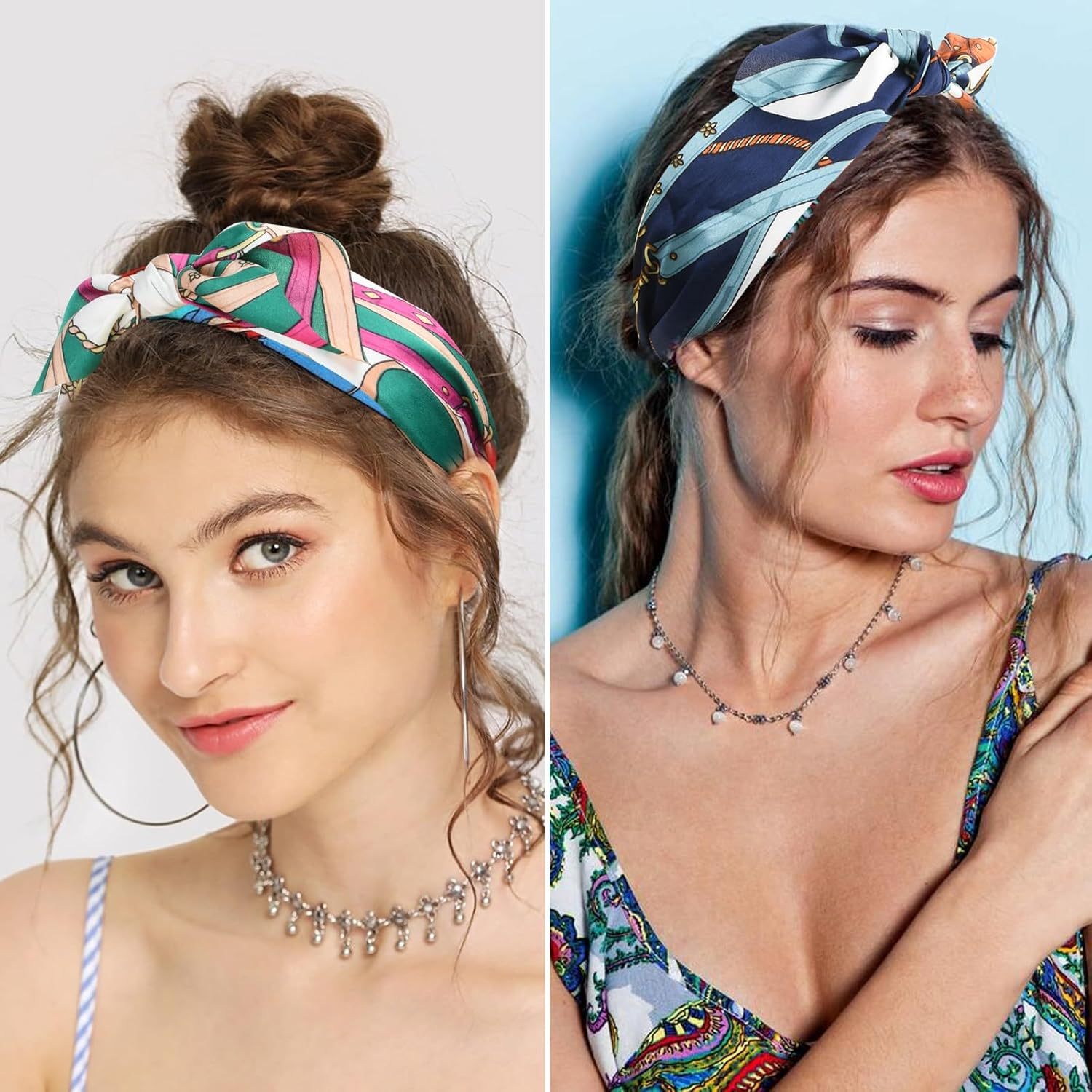 Pack of 4 Headbands for Women, Wide Printed Fabric Hair Band, Bow Hair Band, Non-Slip Knot Headband for Daily Wear/Dating/Sports/Outdoor (4 Designs) image number 6