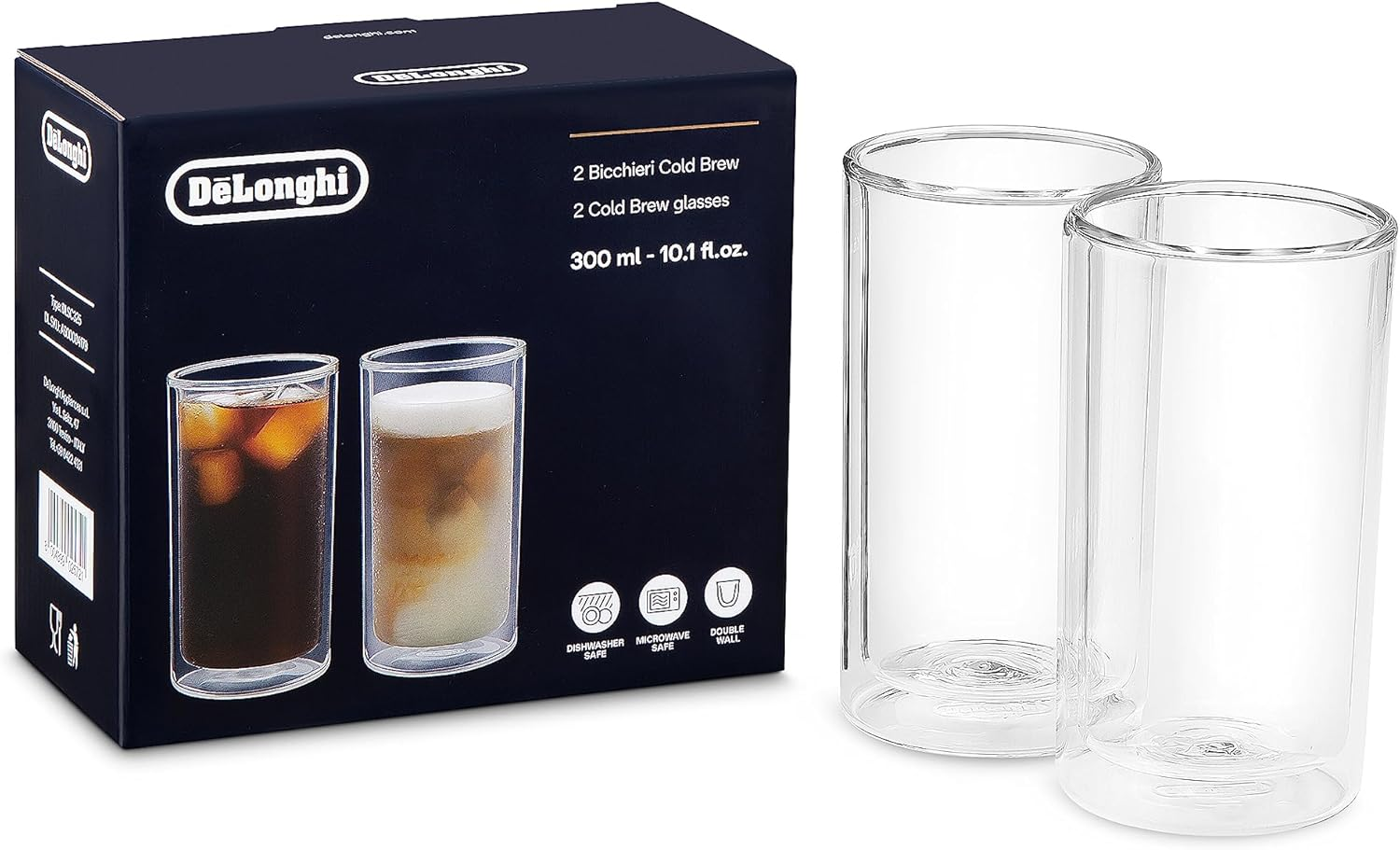 De'Longhi Cold Brew Glasses DLSC325, Double Wall Thermal Glasses, Set of 2 Cups, Dishwasher and Microwave Safe, Capacity 300 Ml, Hand-Blown Glass image number 4