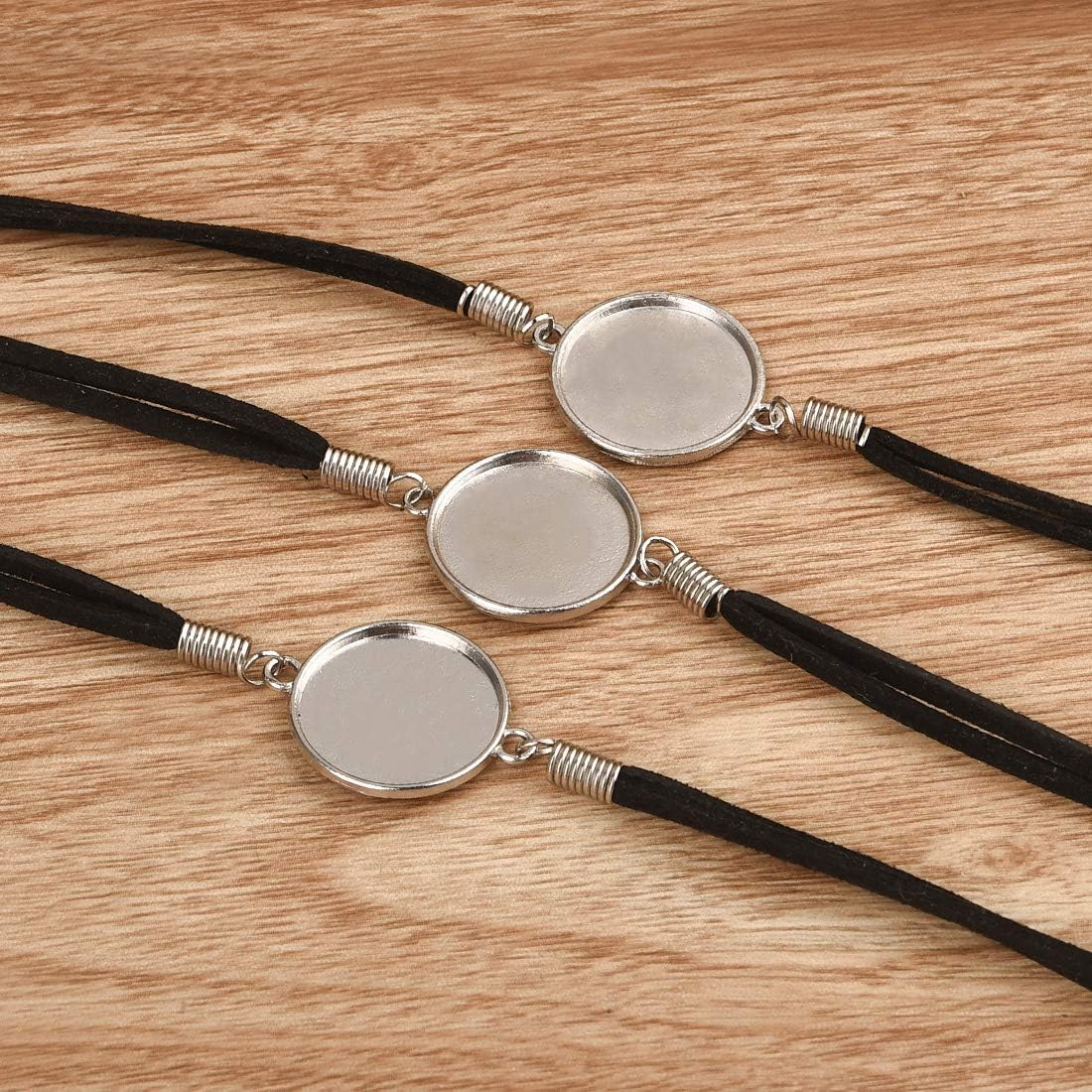 DROLE 40Pcs Black Leather Cabochon Bracelet Blanks-20Pcs 20Mm Cabochon Bezel Tray Blank Bracelets with 20Mm Cabochon Black Bracelet Chain for Jewelry Making Silver Base image number 5