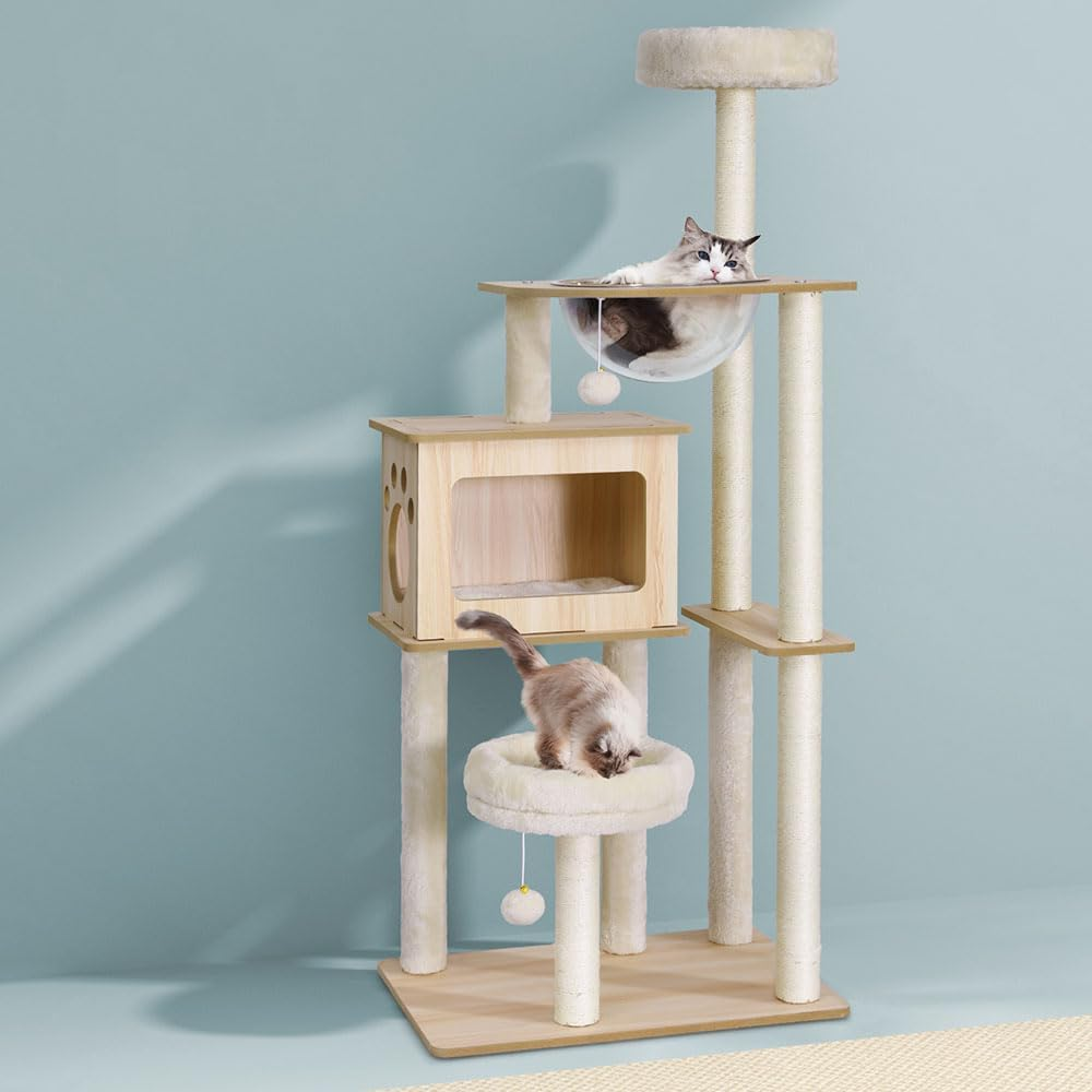 I.Pet Cat Tree Tower Scratching Post Scratcher 142Cm Wood Bed Condo House image number 4