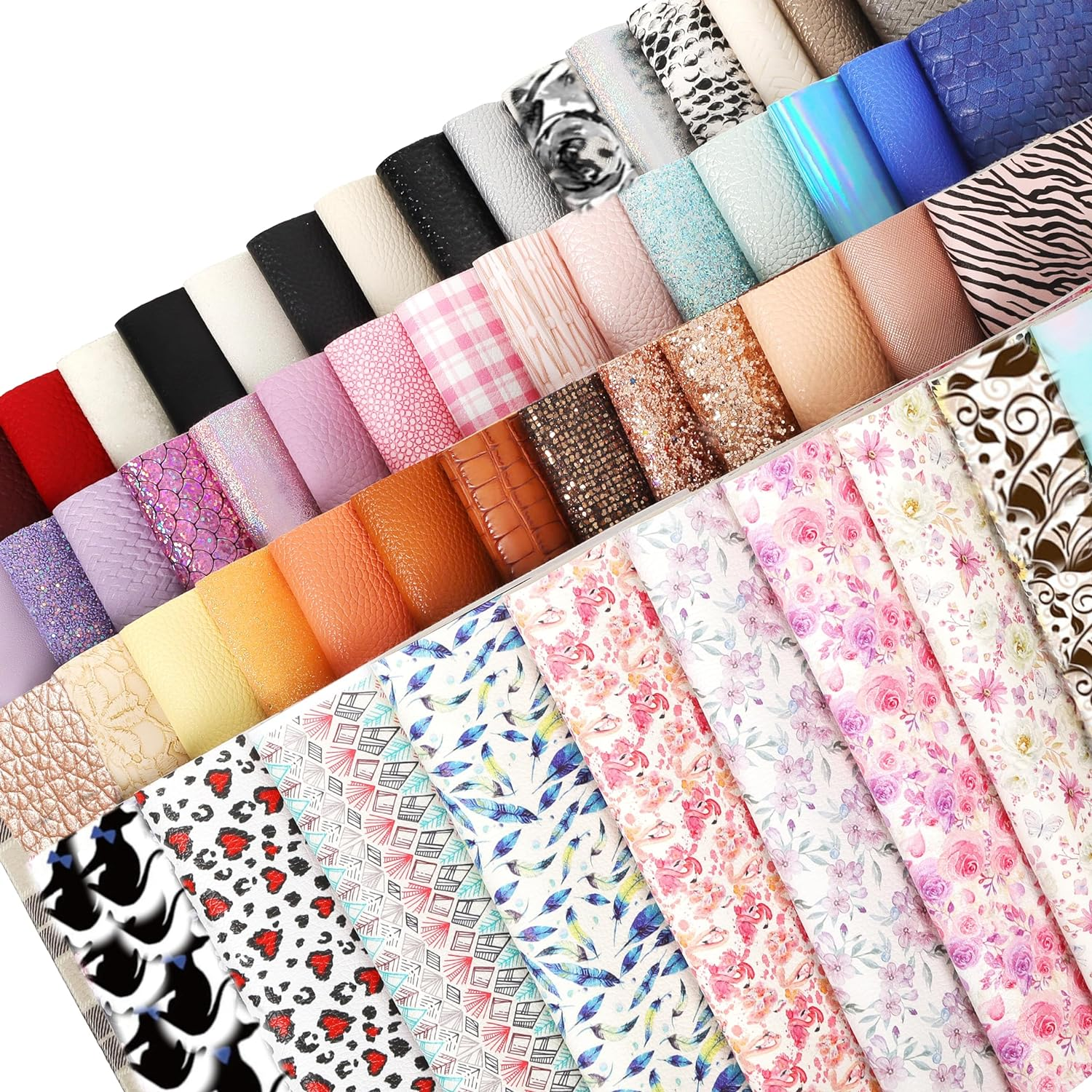 30 Pieces Random Colors Faux Leather Sheets 8X 6Inch Multiple Styles Mixed Glitter Grain Texture Embossed Pattern Printed Colored Leather for Earrings Making Hair Bow and Crafts DIY image number 4