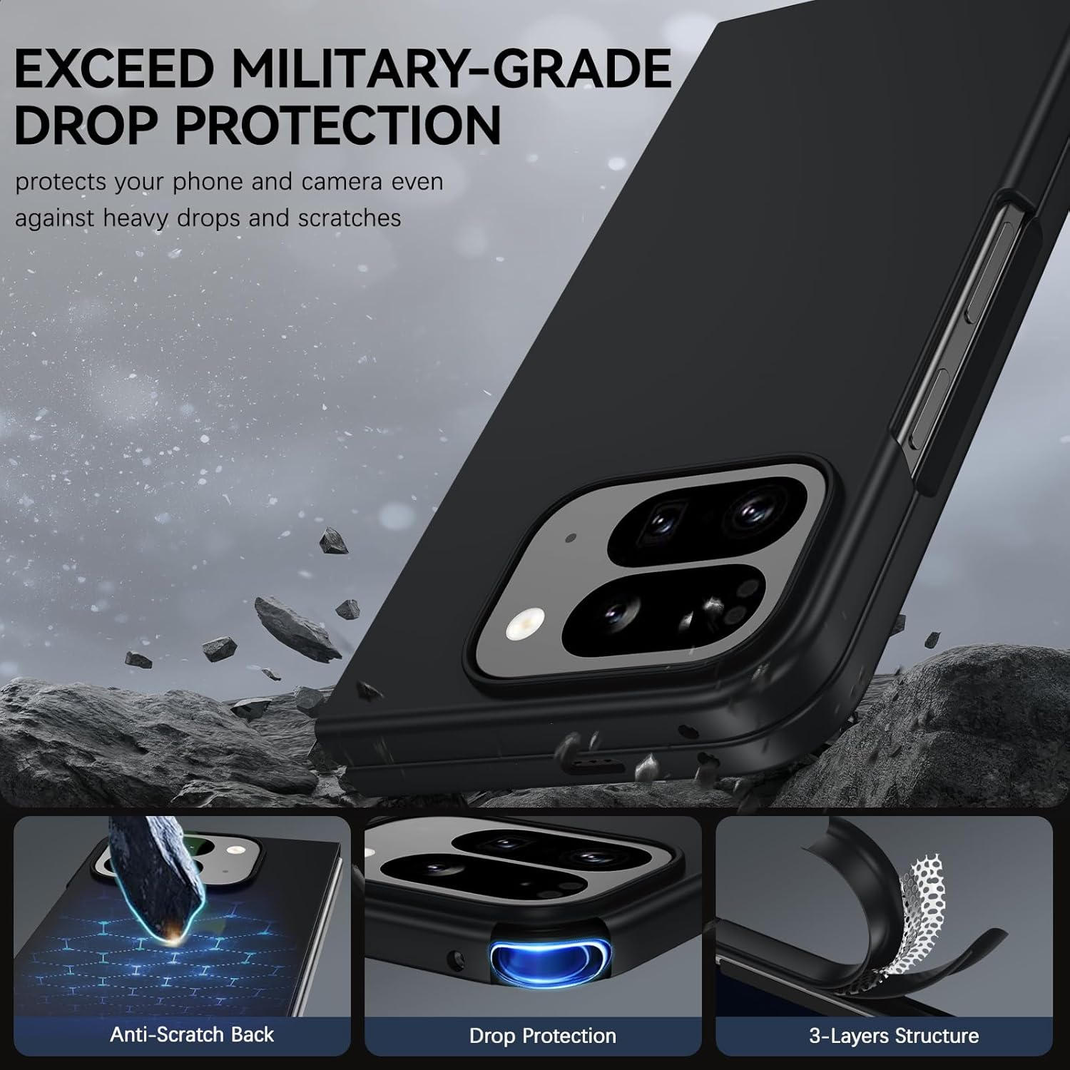 DUEDUE Case for Google Pixel 10 Pro Fold with Screen Protector, Military-Grade Shockproof Protective Slim Anti-Fingerprint Resistant Hard PC Protective Cover for Google Pixel 10 Pro Fold, Black image number 6