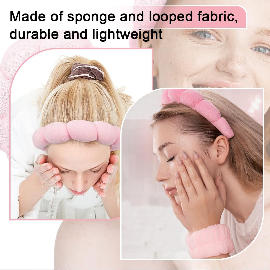 Spa Headband Women'S Make up Hair Band Washing Face Wristband Set Make-Up Hair Band Sponge Headband for Spa Make-Up Face Washing Showers Sports Skin Care image number 3