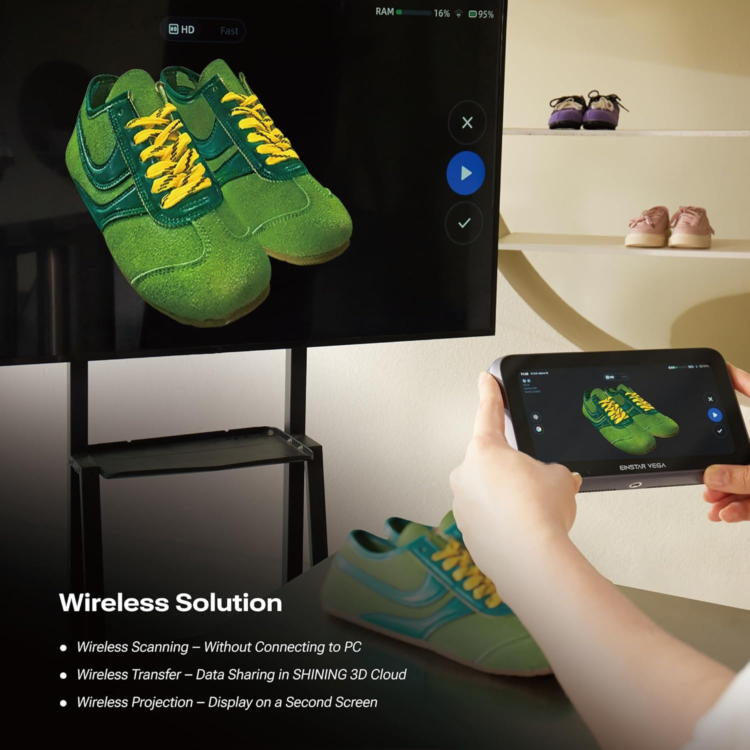 Shining 3D Einstar Vega Wireless 3D Scanner All-In-One Handheld 3D Scanner Two Scanning Technology Support Small to Large Objects, Stable Outdoor Scanning, 8-Core 2.4Ghz CPU, 512G SSD and 32G RAM image number 5