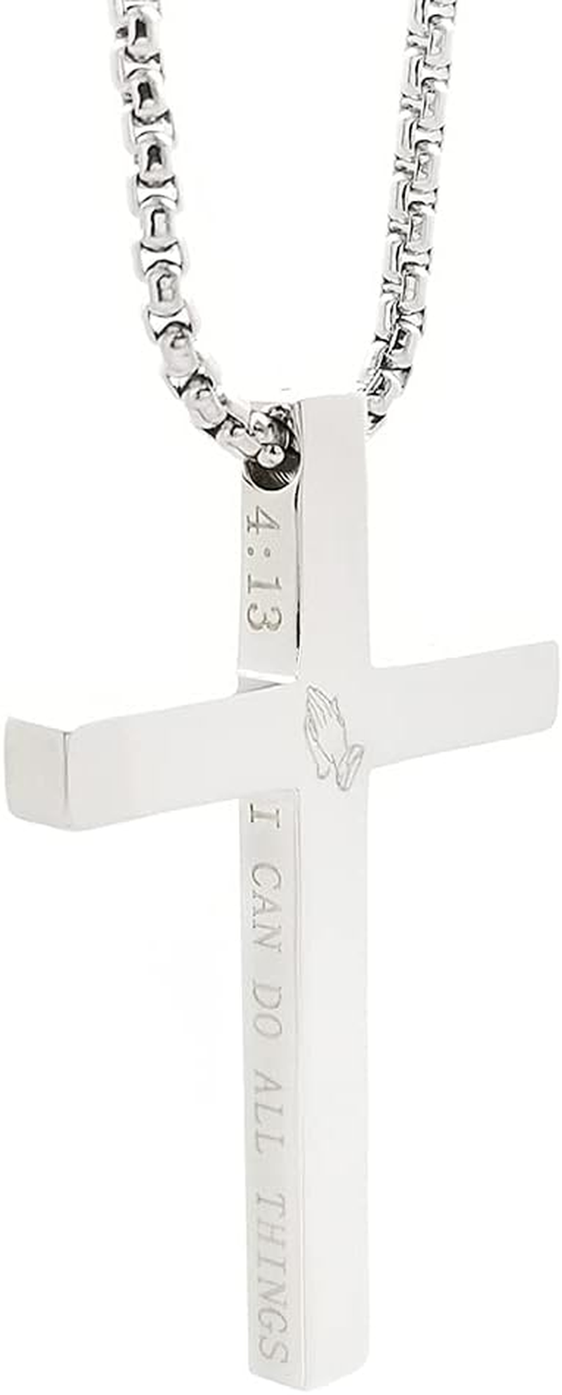 Kougemou Cross Necklace Stainless Steel Necklace Religious Bible Verse Pendant Crucifix Necklace Faith Jewelry with 22' Chain