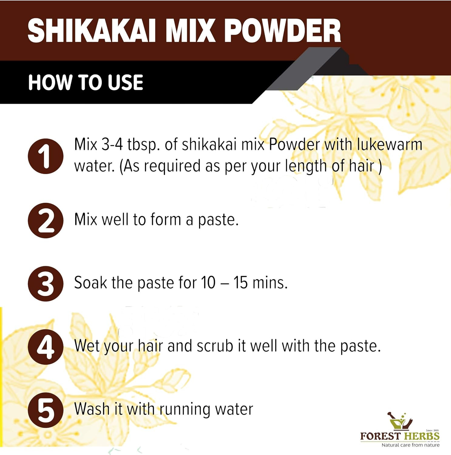 THE FOREST HERBS Natural Care from Nature Herbs100% Organic Shikakai Mix Powder with Amla, Reetha, Bhringraj, Hibiscus, Neem for Hair Wash (Dry Shampoo) - 100Gms image number 3