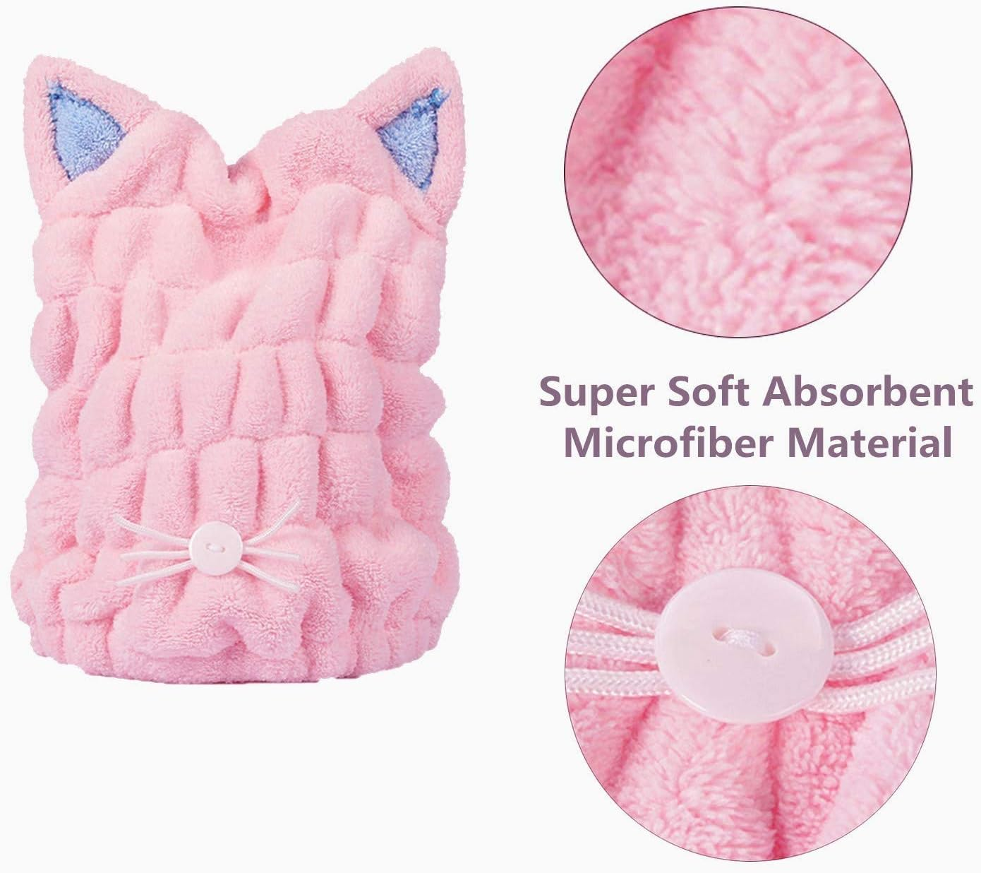 CENZICOM Hair Drying Towels, Cute Bath Towel Wrap, Quick Drying Bath Cap for Women & Girls,Set of 2（Blue+Pink） image number 2