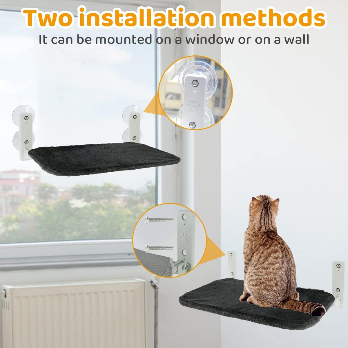 Cat Window Perch Foldable Space Saving Cat Hammock Hanging Cat Window Hammock Seat with Suction Cups Strong Bearing Capacity Cat Hammock Replaceable Window Mounted Cat Bed for Cat Kitten image number 4