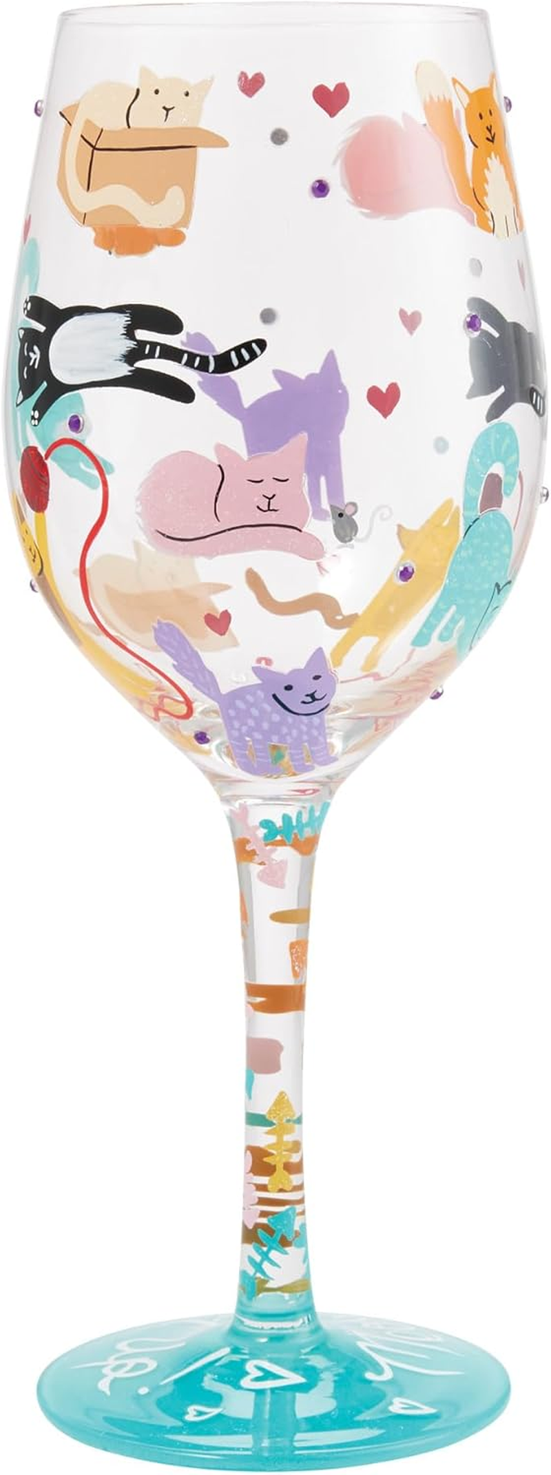 Enesco Lolita Meow It up Cats and Hearts Hand-Painted Artisan Wine Glass, 15 Ounce, Multicolor image number 6