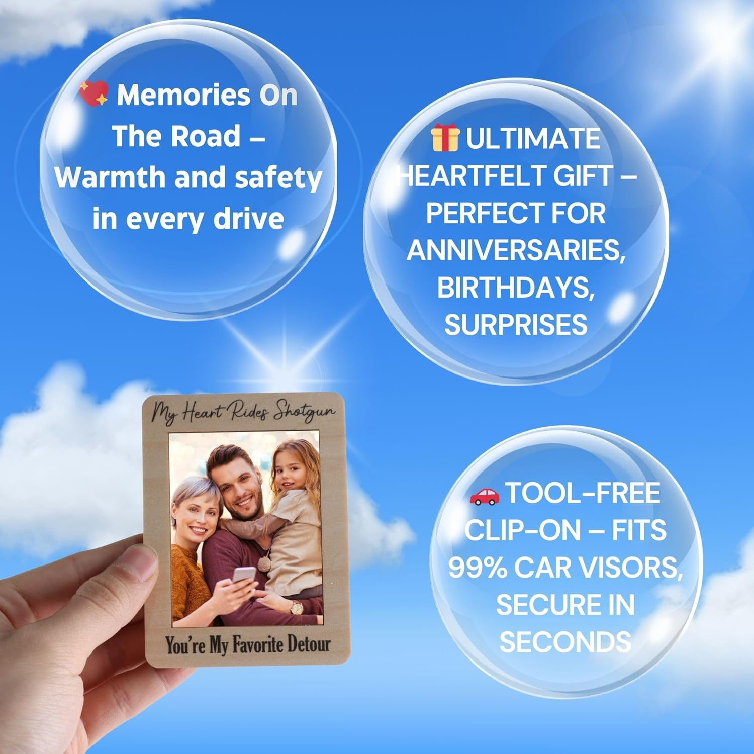 MOTOFITOOL Car Visor Picture Frame, My Heart Rides Shotgun Photo Holder, Drive Safe I Love You Clip, Personalized Car Accessory, Wooden Keepsake image number 3