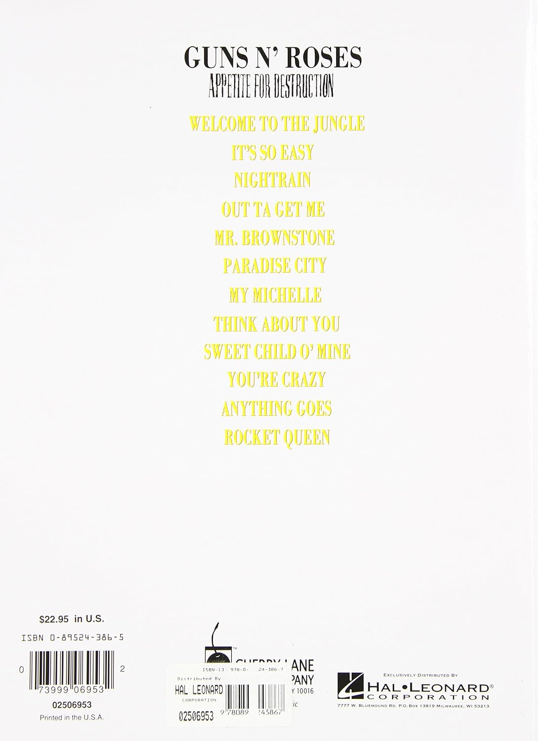 Cherry Lane Music Guns N' Roses Appetite for Destruction Book image number 1