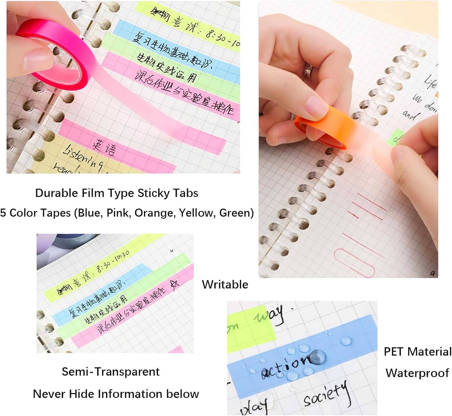 Transparent Highlighter Tapes Writable, Thin Sticky Tabs, Index Tabs, 5 Colors Annotation Tabs, Page Markers, Scores-Marks, Book Tabs, Marking Sticker for Office School Supplies (6Mm X 5M) image number 3
