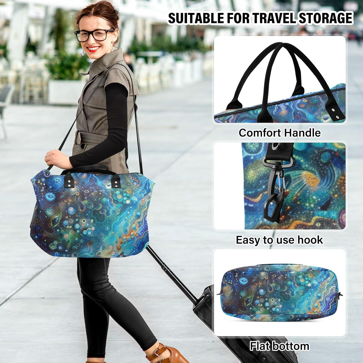 Blue Laser Style Large Bag Travel Weekender Gear Bag Workout Bag with Toiletry Bag for Hiking Large Capacity, Blue，Laser Style, One Size, Blue，Laser Style, One Size