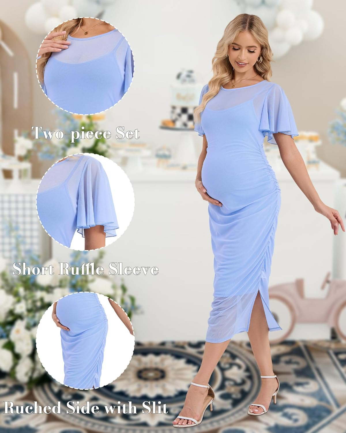 Maternity Dress for Women, Maternity Dresses Summer for Photoshoot, Baby Shower Dress image number 3