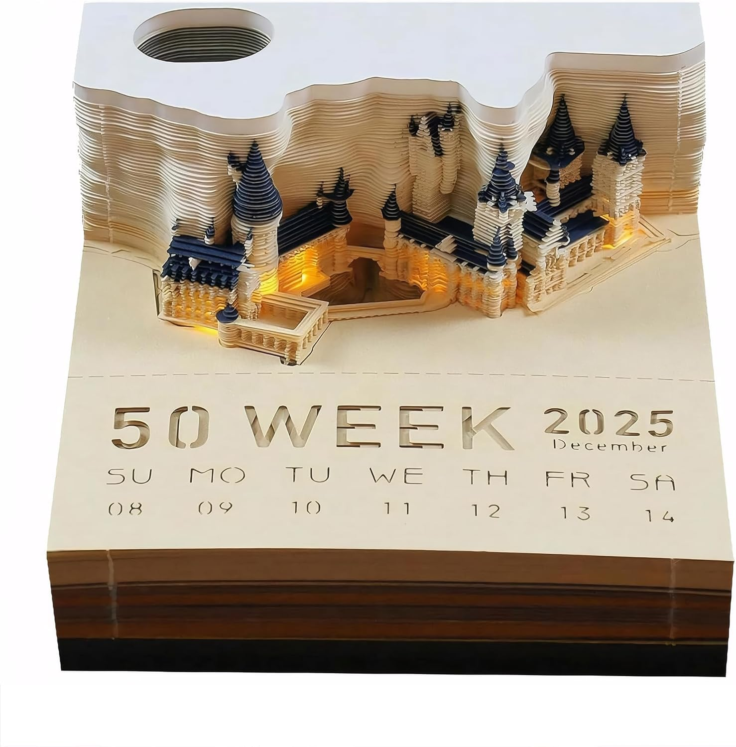 3D Calendar 2025, Magic Castle Time Piece Memo Pad Desk Calendar