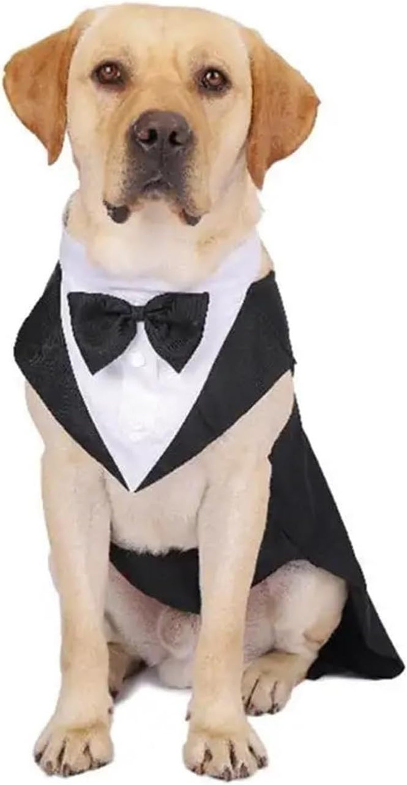 Dog Clothes Dog Pet Suit Dogs Clothes Wedding Outfits Tuxedo Puppy Tie Jumpsuit Shirts Wear Outfit Winter Birthday Tuxedos Apparel Warm (Color : Black White, Size : 2XL) image number 3