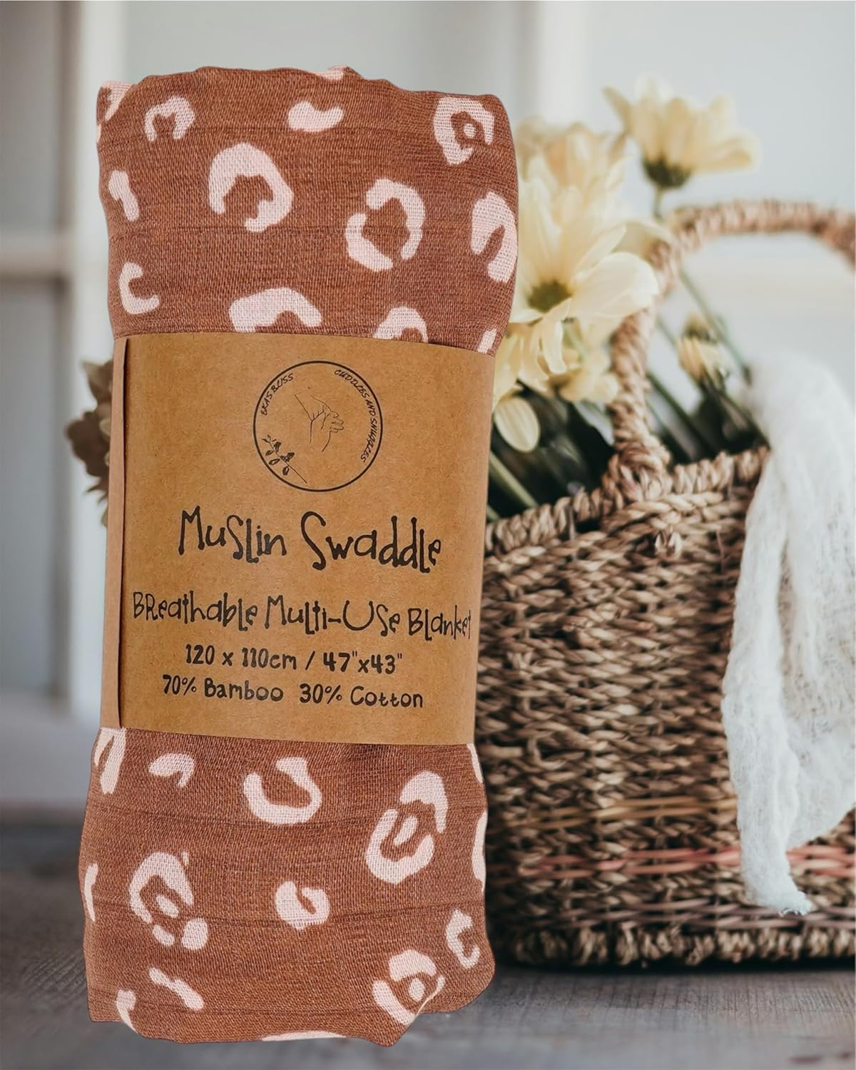 Baby Muslin Swaddling Wrap Nursery Essential for Boys and Girls 3 Pack Set Breathable Multi-Use Swaddle Blanket 70% Bamboo and 30% Cotton Super Soft Lightweight Ideal for Newborn 120X110Cm/47 X43 image number 4