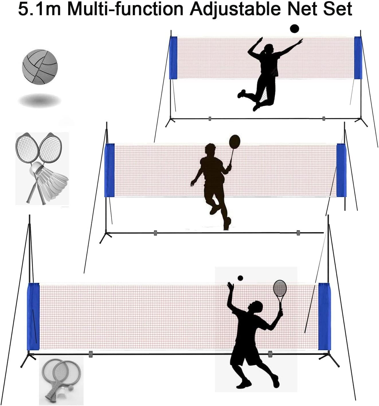 Portable Badminton Set Height Adjustable Badminton Net Indoor/Outdoor Sport Tennis Volleyball with Stand/Frame and Carrying Bag, Accessories: Professional Series image number 2