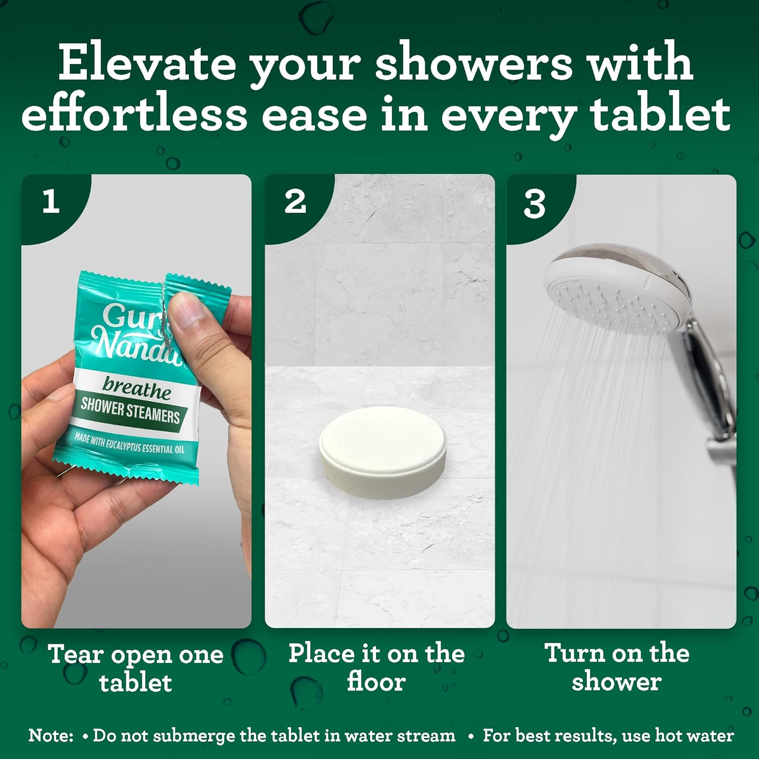 Gurunanda Breathe Shower Steamer Tablets (Pack of 10) - 100% Natural Eucalyptus Essential Oil Helps with Congestion and Basil Supports Stress Relief & Mental Clarity - Perfect for Home Spa & Self Care image number 5