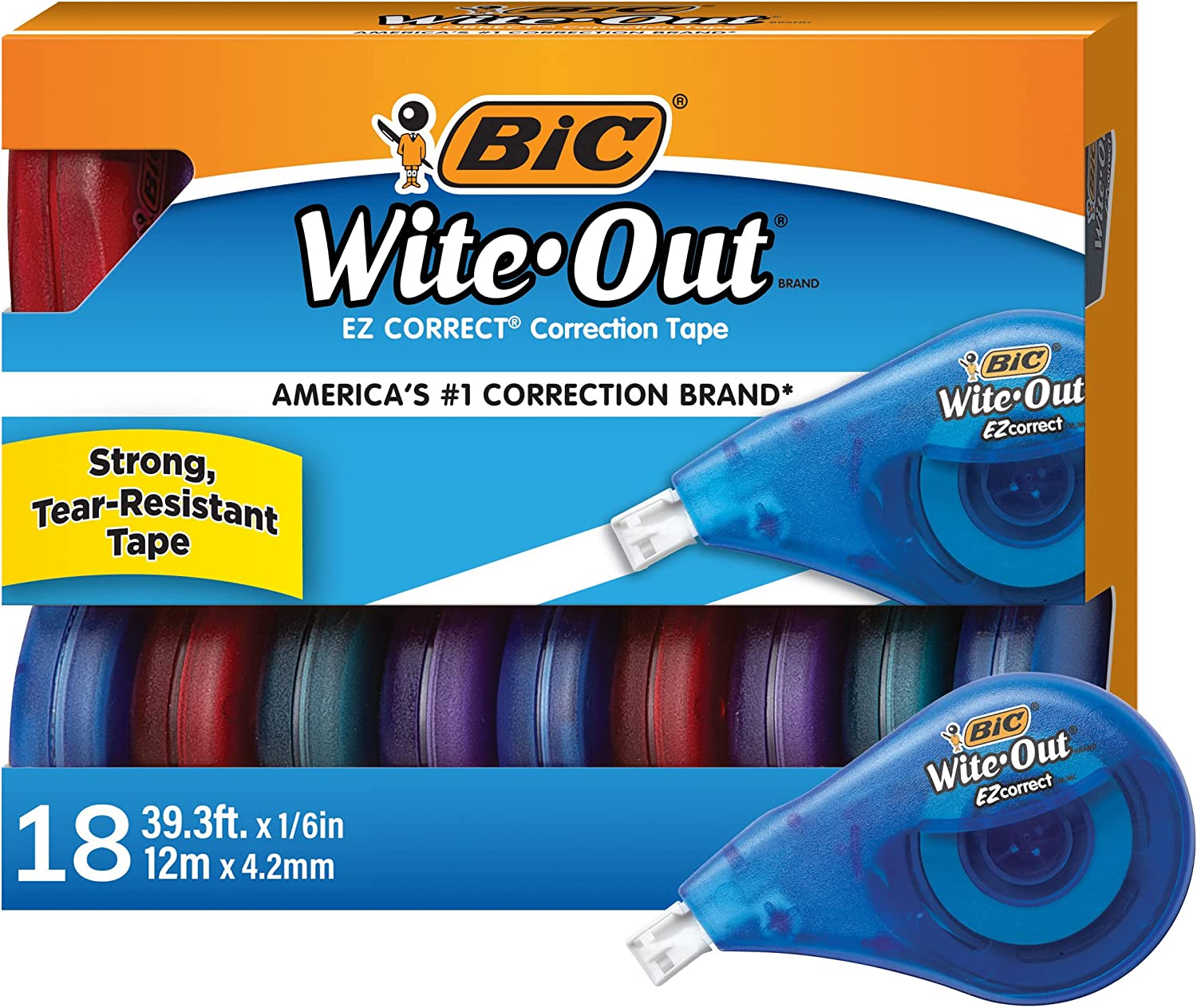 BIC Wite-Out Brand EZ Correct Correction Tape, 19.8 Feet, 18-Count Pack of White Correction Tape, Fast, Clean and Easy to Use Tear-Resistant Tape Office or School Supplies image number 1