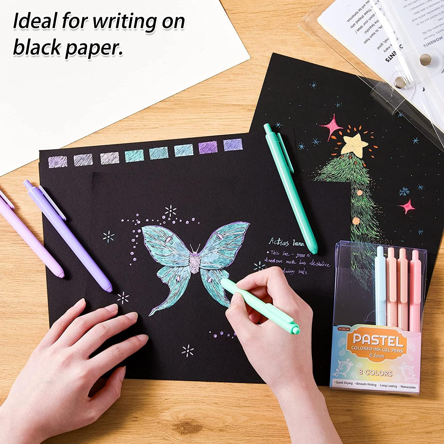 Shuttle Art Coloured Retractable Pastel Gel Ink Pens, 8 Colours Gel Writing Pens, Cute Pens 0.7Mm Fine Point Quick Drying for Writing, Drawing, Journaling, Notes-Taking, School Office Home image number 3
