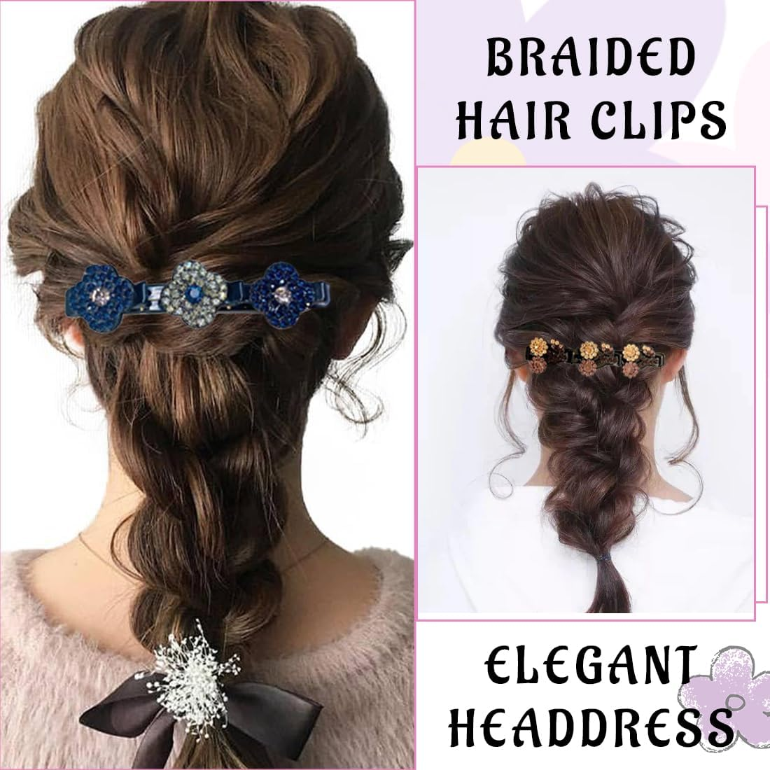 ZEPIQOR Women'S Hair Clips, Pack of 8 Hair Clips, Flower Hair Clips, Sparkling Crystal Stone Braided Hair Clips, Sparkling Crystal Stone Braided Hair Clips for Women image number 4