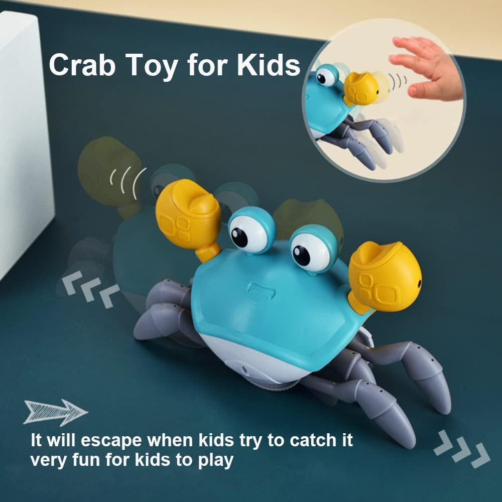 Eacam Crawling Crab Toy with Music & Light, Tummy Time Toys for Babies, Interactive Musical Toy for Toddlers, Automatically Avoid Obstacles, USB Rechargeable - Blue Green image number 3