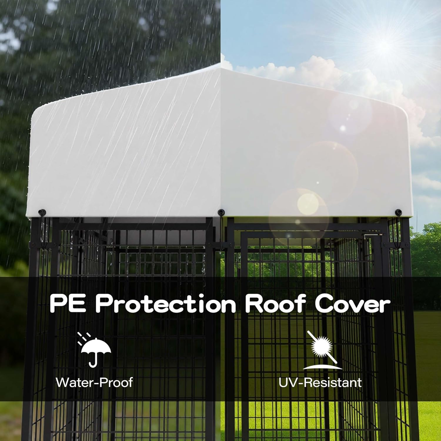 Advwin Outdoor Dog Enclosure, Heavy Duty Dog Kennel House Mesh Dog Big Cage, Pet Kennel Steel Fence with Secure Lock and Uv-Resistant Waterproof Roof Cover for outside (240X130X175Cm) image number 2