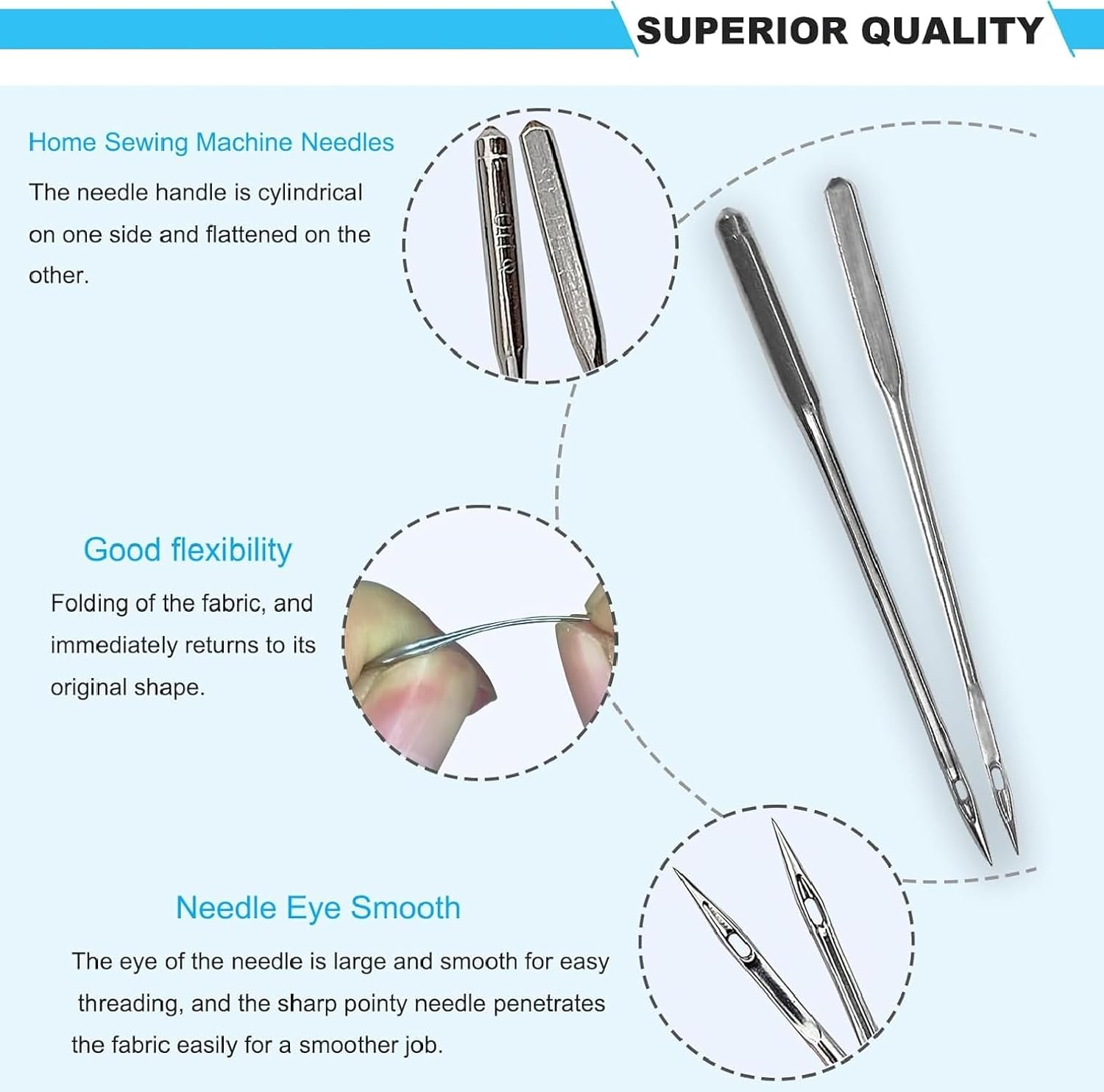 Universal Sewing Machine Needles 50Pcs HAX1(65/9, 75/11, 90/14, 100/16 and Heavy Duty 110/18) Ideal for Various Fabrics, Compatible with Singer, Brother, Janome and Most Home Sewing Machine Brands image number 3