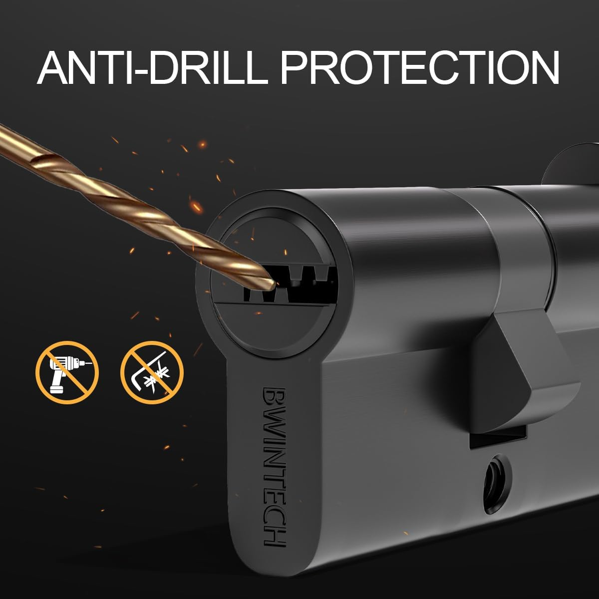 Bwintech Keyed Alike 30T/30 Mm Euro Brass Cylinder, 60 Mm Key/Key Cylinder Lock with 5 Horizontal Brass Keys, anti Picking, anti Drilling, anti Bumping, Black Surface image number 6