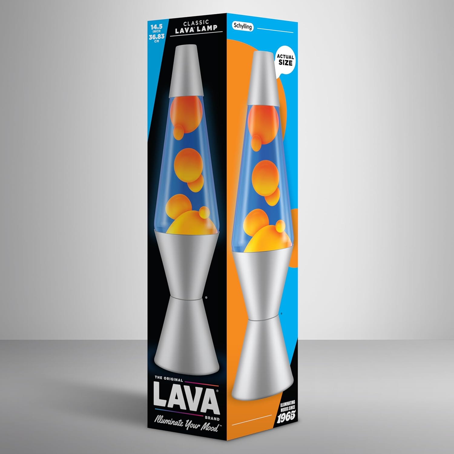 Lava Lamp 2117, Orange Wax, Blue Liquid, Silver Base and Cap, Original 14.5 Inch Lava&reg; Motion Lamp to Illuminate Your Mood