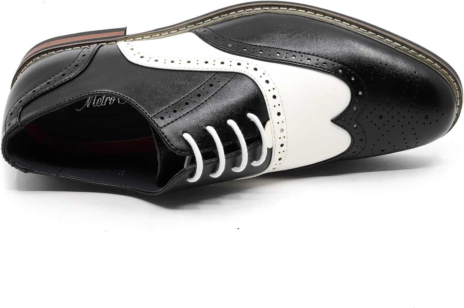 Men'S Two Tone Spectator Wingtip Perforated Lace up Oxford Dress Shoes ALEX-08 image number 2