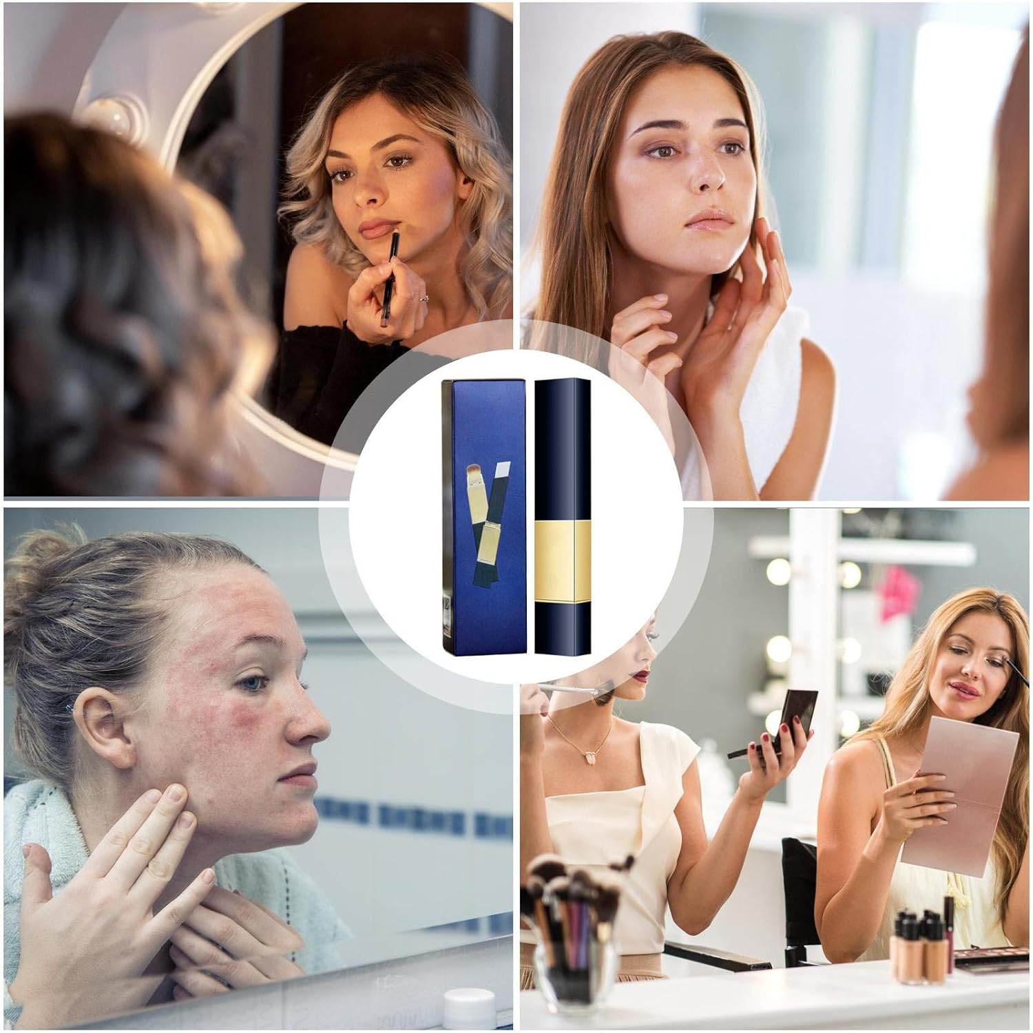 Color Changing Foundation,Double Head Concealer Stick Color Changing Foundation with Brush - Long Lasting Makeup Stick, Brightening Waterproof Concealer for Dark Circles Blemishes