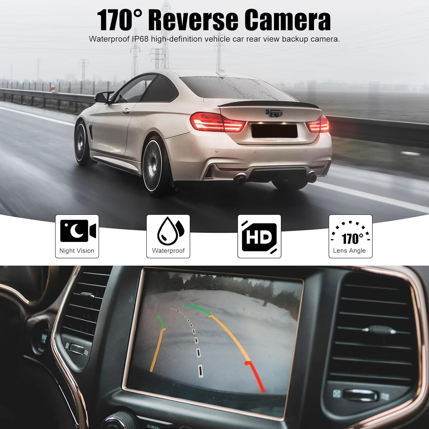 Upgraded 170&deg; Reverse Camera Car Replacement Fits for Most of Vehicles License Plate, Rear View Backup Parking Cam HD Waterproof Night Vision image number 2