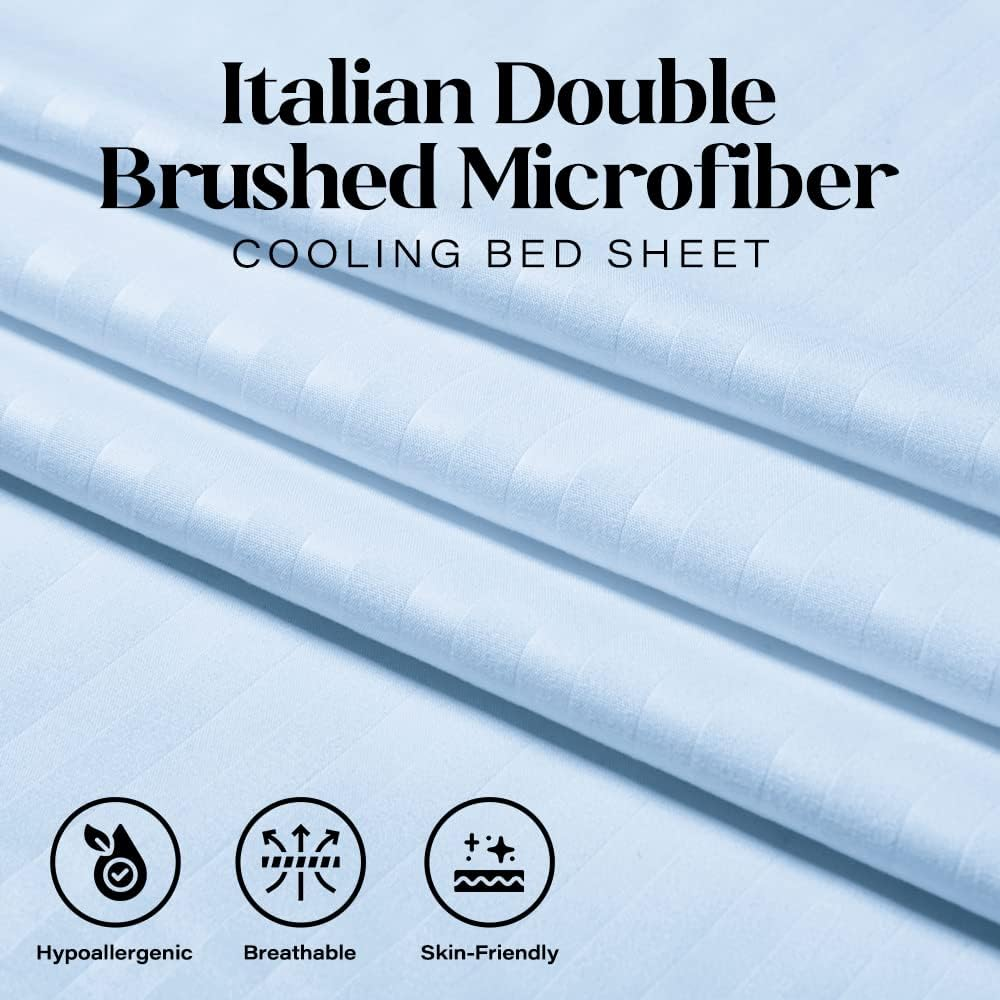 King Sheet Set - 4-Piece Striped Deep Pocket King Bed Sheets - Ultra-Soft & Wrinkle-Free King Size Bedding - Cooling Microfiber King Bed Sheet Set with 1 Fitted Sheet, 1 Flat Sheet, 2 Pillowcases