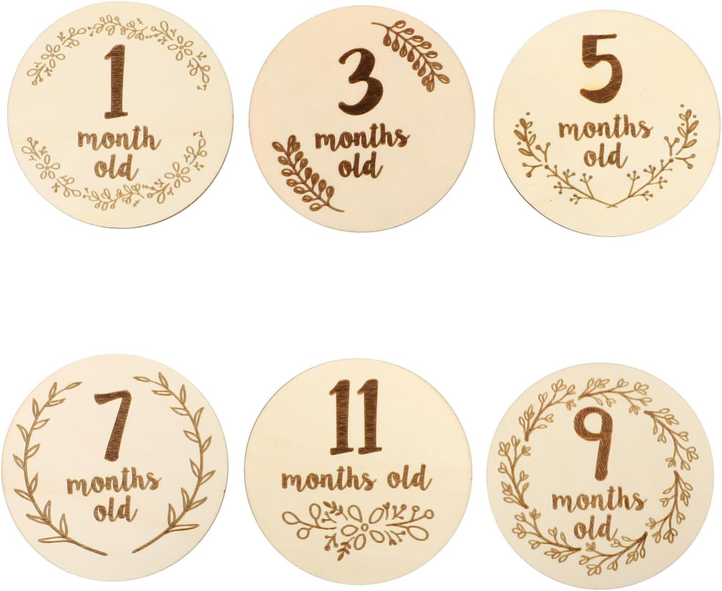 6Pcs Monthly Milestone Cards for Newborns Wooden Milestone Photo Props Double-Sided Accessory for Books Newborn image number 5