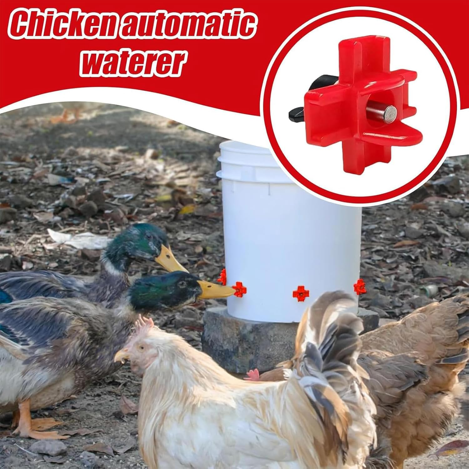 Yeanifeana Chicken Nipples Waterer - Leak-Proof Poultry Water Dispenser with Drill Bits, Durable Outdoor Auto Watering System for Ducks, Hens & Farm Coops image number 3