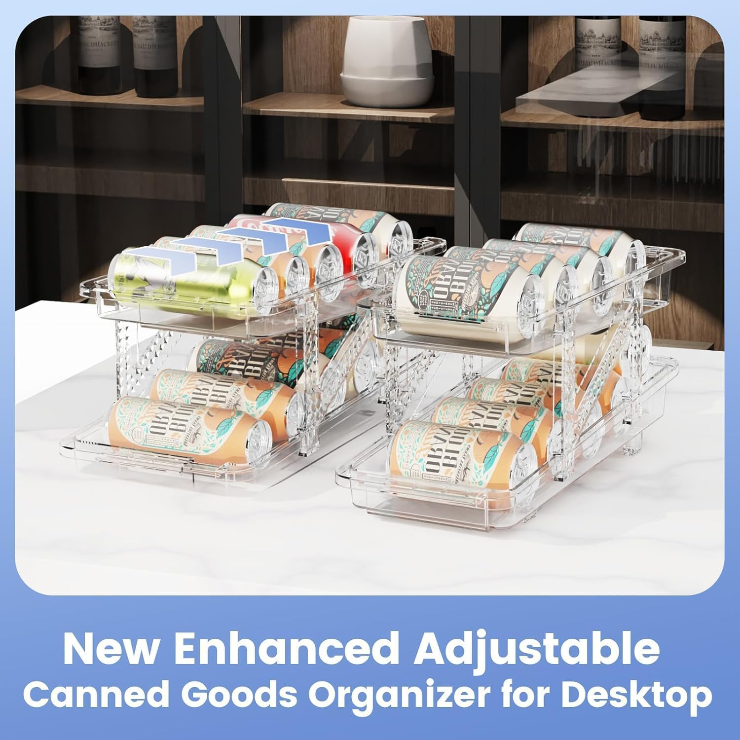 Soda Can Dispenser for Refrigerator Can Holders for Fridge,Adjustable Width Soda Can Organizer for Refrigerator,Drink Organizer for Fridge Suitable for Storage Cabinet and Pantry Clear