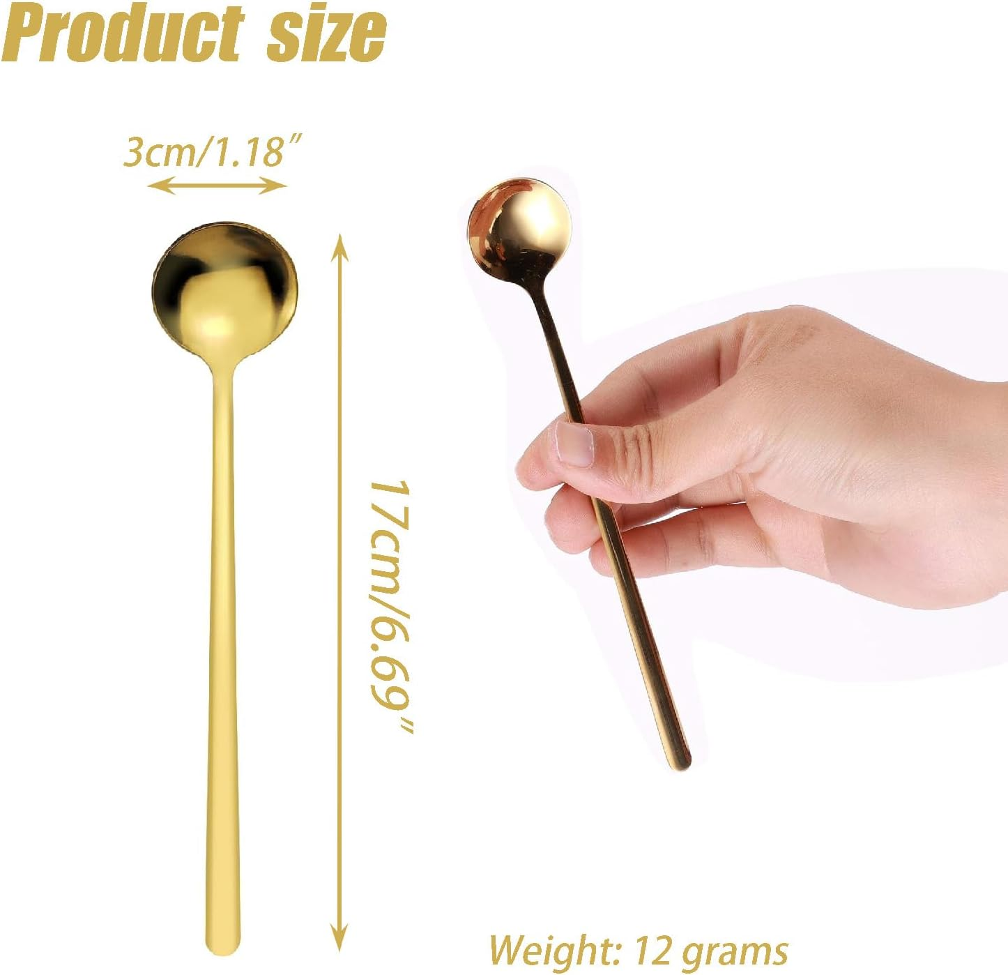 Wzenclave 6.7 Inches Long Handle Coffee/Tea Spoons, Elegant Gold Coffee Stainless Steel Spoons Set, Tea, Dessert, Soup, Chocolate, Cake, Ice Cream and Milkshakes （6 PCS） image number 1