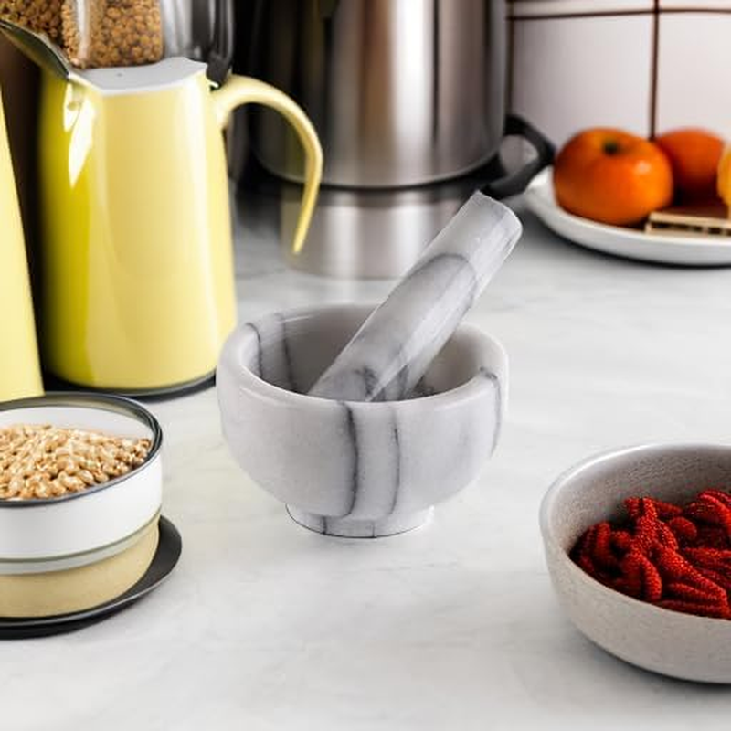 Greenco Marble Mortar and Pestle, 4.5", White/Gray