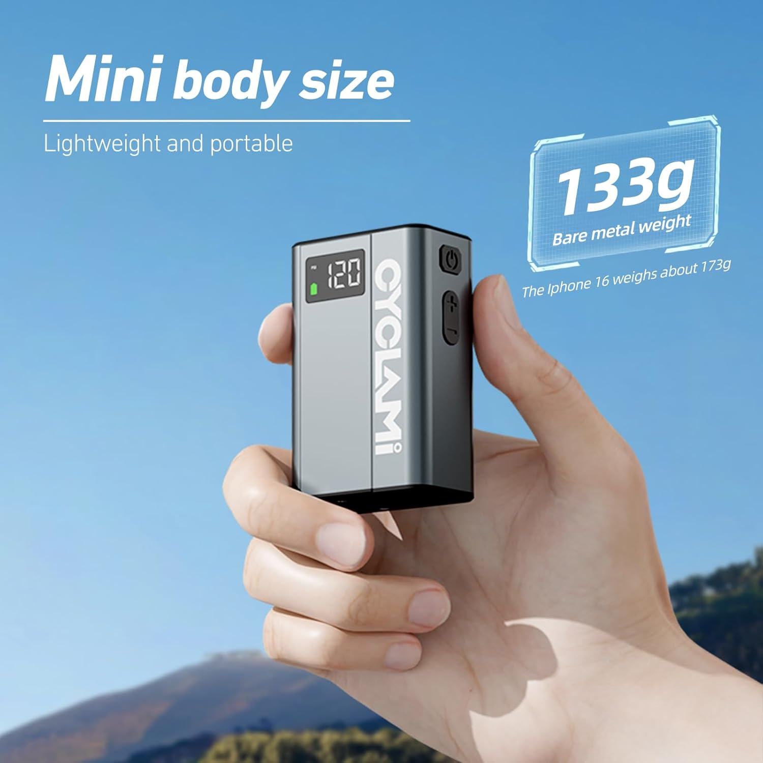 CYCLAMI Electric Bike Pump Mini 120Psi,Portable Ultra-Mini 750Ma,Type-C Rechargeable Electric Bicycle Air Pump,Led Screen Displays Tire Pressure image number 1