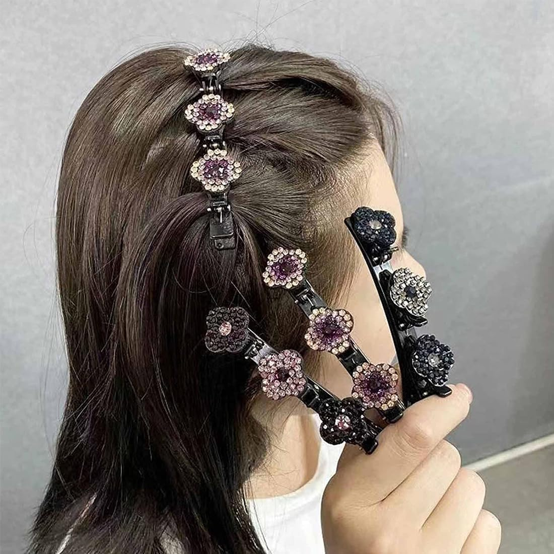 Pack of 7 Braided Hair Clips, Crystal Hair Accessories, Braided Hair Clip, Girls, Rhinestone Hair Clip image number 4