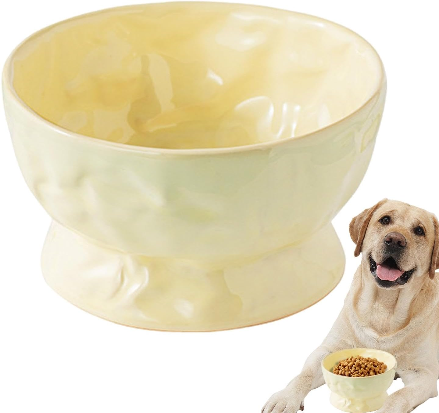 Shurzzesj Elevated Cat Water Bowl, Ceramic Cat Food and Water Bowls, Anti-Tip Pet Food Dish, Wide Cat Food Bowl for Cats Dogs Pets