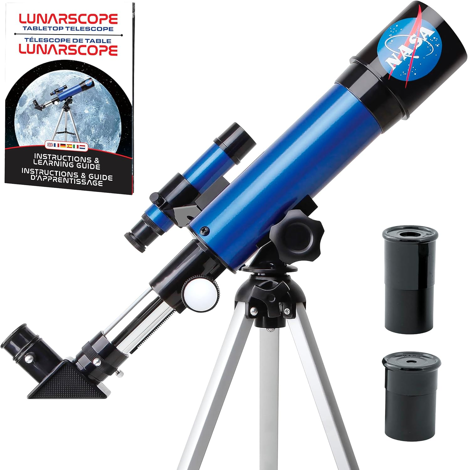 NASA Lunar Telescope for Kids &ndash; 90X Magnification, Includes Two Eyepieces, Tabletop Tripod, and Finder Scope- Kids Telescope for Astronomy Beginners