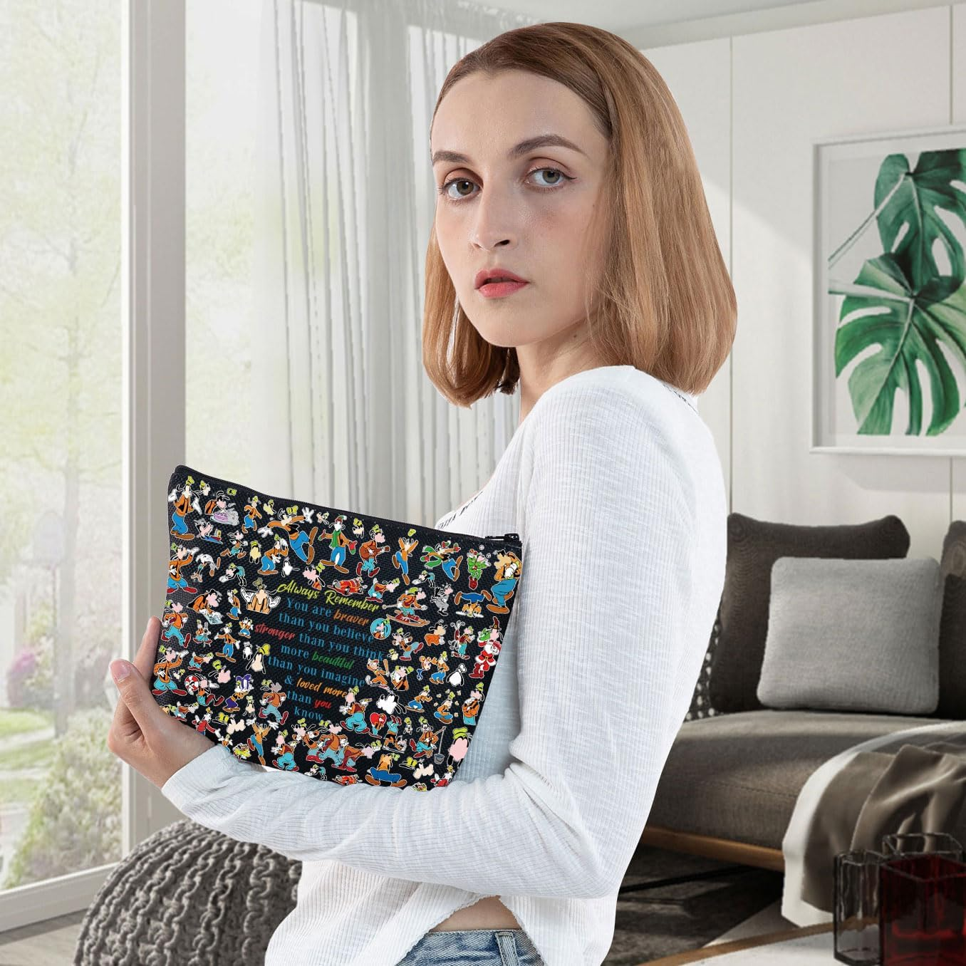 WZMPA Goofy Cosmetic Bag - Fans Gift 'You Are Braver Stronger Smarter than You Think' Makeup Zipper Pouch Merchandise, Goofy Always BL, Cosmetic Bag - Goofy Always Bl image number 5