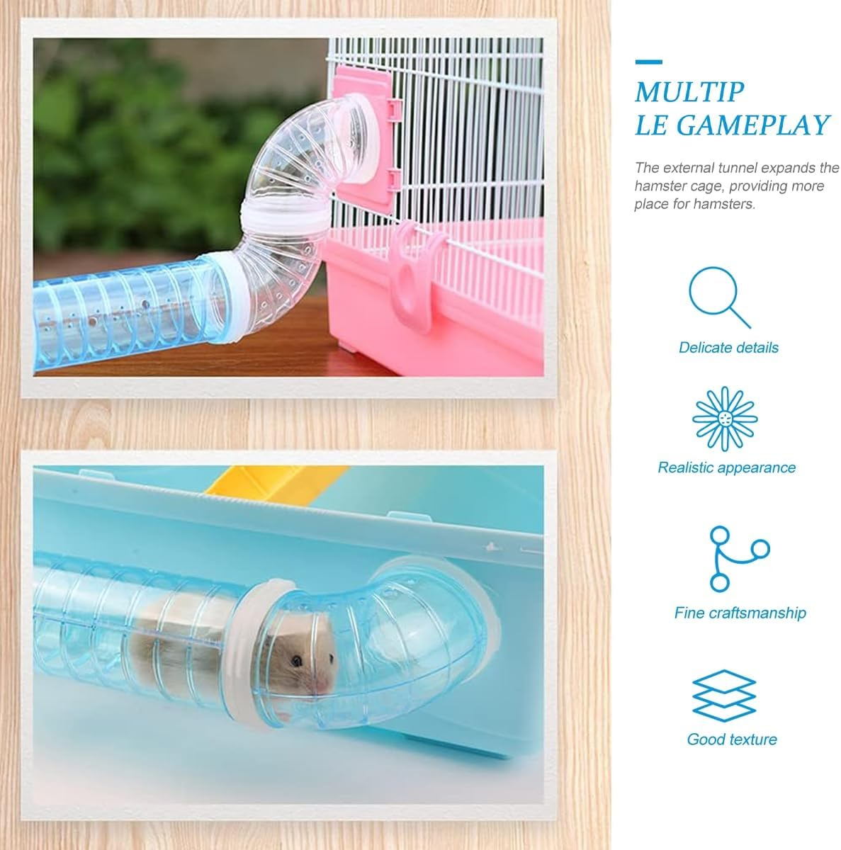 AIMALL 8X Tunnel Set for Hamsters, Squirrels, and Guinea Pigs - Small Animal Tube Toy, 2.17 Inches Diameter - Pink image number 2